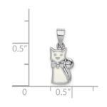 Sterling Silver RH-plated Polished White Enameled Cat Children's Pendant - Image 4