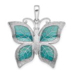 De-Ani Sterling Silver Rhodium-Plated Polished Enameled Aqua Butterfly Pendant - Image 3