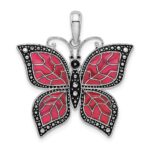 De-Ani Sterling Silver Rhodium-Plated Polished Enameled Fuchsia Butterfly Pendant