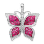 De-Ani Sterling Silver Rhodium-Plated Polished Enameled Fuchsia Butterfly Pendant - Image 3