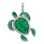 De-Ani Sterling Silver Rhodium-Plated Polished Enameled Green Sea Turtle Pendant - Image 3