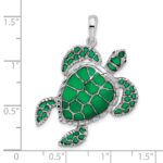 De-Ani Sterling Silver Rhodium-Plated Polished Enameled Green Sea Turtle Pendant - Image 4
