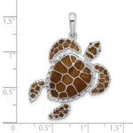 De-Ani Sterling Silver Rhodium-Plated Polished Enameled Brown Sea Turtle Pendant - Image 4