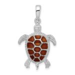 De-Ani Sterling Silver Rhodium-plated Polished Enameled Brown Sea Turtle Pendant