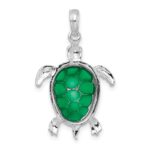 De-Ani Sterling Silver Rhodium-Plated Polished Enameled Green Sea Turtle Pendant - Image 3