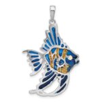 De-Ani Sterling Silver Rhodium-Plated Polished Enameled Angelfish Pendant - Image 3