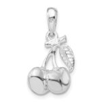 De-Ani Sterling Silver Rhodium-Plated Polished 3D Cherries Pendant - Image 3