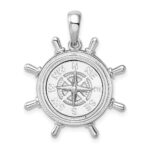 De-Ani Sterling Silver Rhodium-Plated Polished Ships Wheel with Compass Pendant