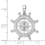 De-Ani Sterling Silver Rhodium-Plated Polished Ships Wheel with Compass Pendant - Image 4