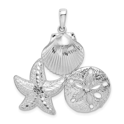 De-Ani Sterling Silver Rhodium-plated Polished and Diamond-Cut Sea Life Pendant