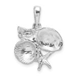 De-Ani Sterling Silver Rhodium-Plated Polished Shell Cluster Pendant - Image 5