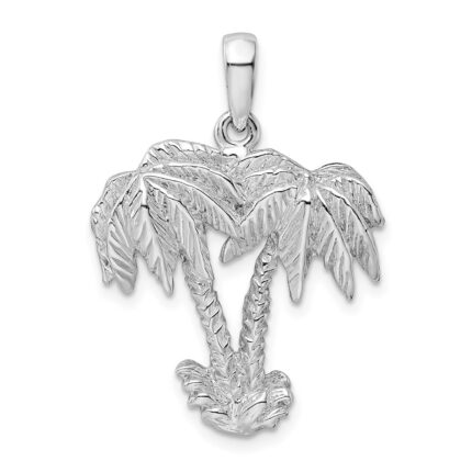 De-Ani Sterling Silver Rhodium-Plated Polished Two Palm Trees Pendant