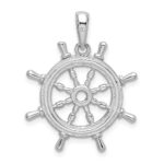De-Ani Sterling Silver Rhodium-Plated Polished Cut-Out 3D Ships Wheel Pendant - Image 4