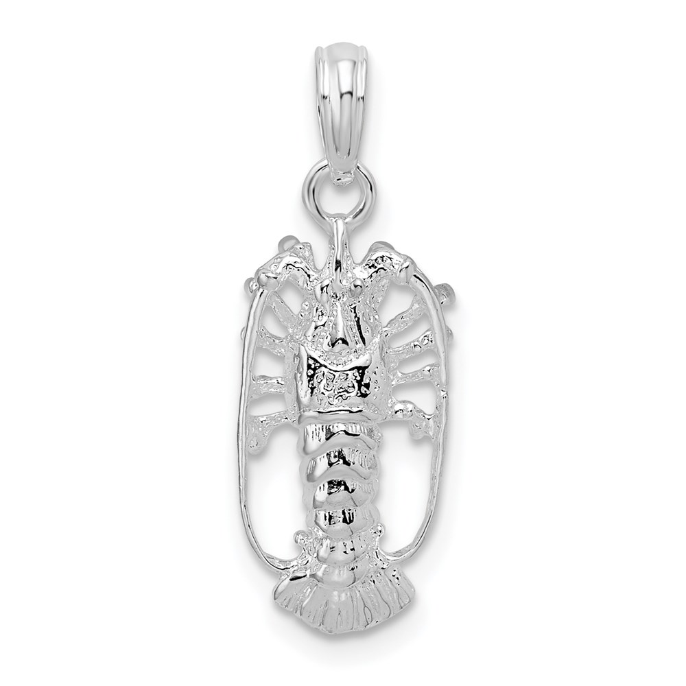 QC9910.jpg De-Ani Sterling Silver Rhodium-Plated Polished Small Florida Lobster Pendant - Image 1