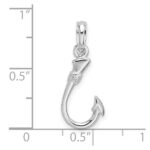De-Ani Sterling Silver Rhodium-Plated Polished 3D Fish Hook Pendant - Image 4