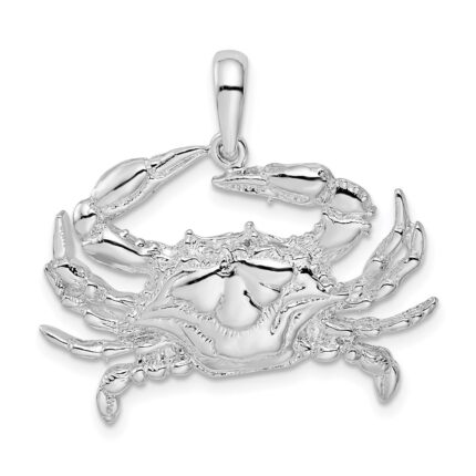 De-Ani Sterling Silver Rhodium-Plated Polished Blue Crab Pendant