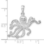 De-Ani Sterling Silver Rhodium-Plated Polished Textured Octopus Pendant - Image 4
