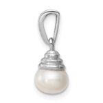Sterling Silver Rhodium 5-6mm FW Cultured Pearl & Diamond Pendant - Image 2