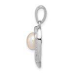 Sterling Silver Rhodium 6mm FW Cultured Pearl & Diamond Heart Pendant - Image 2