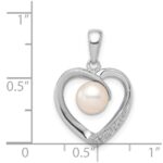 Sterling Silver Rhodium 6mm FW Cultured Pearl & Diamond Heart Pendant - Image 3