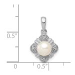 Sterling Silver Rhodium FW Cultured Pearl & Diamond Pendant - Image 3