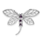 Sterling Silver Rhodium Amethyst Dragonfly Pendant - Image 4