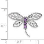 Sterling Silver Rhodium Amethyst Dragonfly Pendant - Image 3