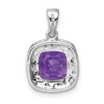 Sterling Silver Rhodium Plated Amethyst and Diamond Pendant - Image 3