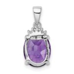 Sterling Silver Rhodium Plated Amethyst and Diamond Pendant - Image 4