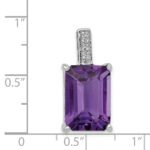 Sterling Silver Rhodium Emerald-cut Amethyst & Diamond Pendant - Image 3