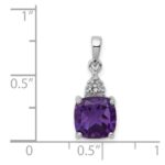 Sterling Silver Rhodium Plated Amethyst and Diamond Pendant - Image 3