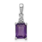 Sterling Silver Rhodium Plated Amethyst and Diamond Pendant