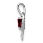 Sterling Silver Rhodium Heart Garnet & Diamond Heart Pendant - Image 2