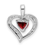 Sterling Silver Rhodium Heart Garnet & Diamond Heart Pendant - Image 4