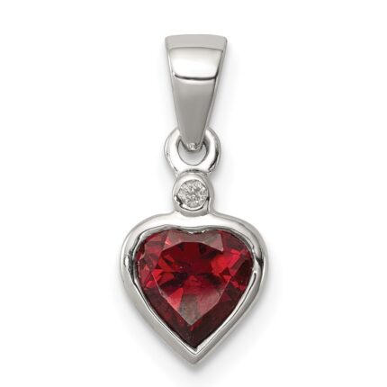 Sterling Silver Rhodium Garnet Diamond Pendant