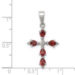 Sterling Silver Rhodium Pear Garnet Cross Pendant - Image 5