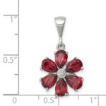 Sterling Silver Rhodium Garnet & Diamond Flower Pendant - Image 3