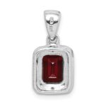 Sterling Silver Rhodium Emerald-cut Garnet & Diamond Pendant - Image 4