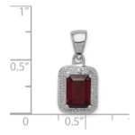 Sterling Silver Rhodium Emerald-cut Garnet & Diamond Pendant - Image 3