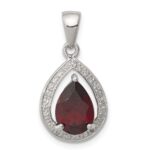 Sterling Silver Rhodium Garnet & Diamond Pendant