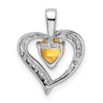 Sterling Silver Rhodium Heart Citrine & Diamond Heart Pendant - Image 4
