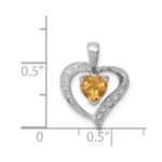 Sterling Silver Rhodium Heart Citrine & Diamond Heart Pendant - Image 3