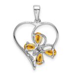 Sterling Silver Rhodium Citrine & Diamond Butterfly Heart Pendant - Image 4