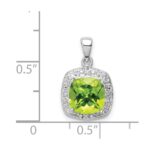 Sterling Silver Rhodium Plated Peridot and Diamond Pendant - Image 4