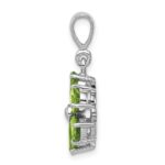 Sterling Silver Rhodium Plated Peridot and Diamond Flower Pendant - Image 2