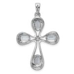 Sterling Silver Rhodium-plated Aquamarine & Diamond Cross Pendant - Image 4