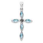 Sterling Silver Rhodium Lt Sw Blue Topaz Cross & Diamond Pendant - Image 3