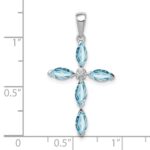 Sterling Silver Rhodium Lt Sw Blue Topaz Cross & Diamond Pendant - Image 4