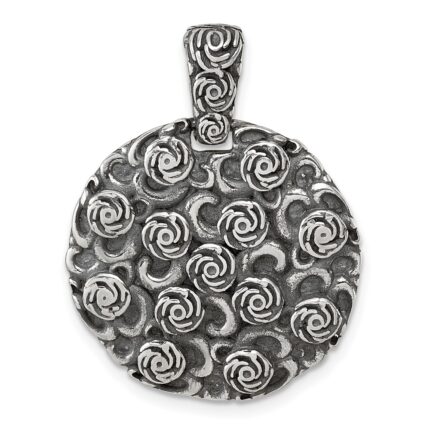 Sterling Silver Antiqued Floral 24mm Round Disc Pendant