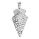 Sterling Silver Rhodium-plated Polished Brushed and Hammered Triangle Pendant - Image 3